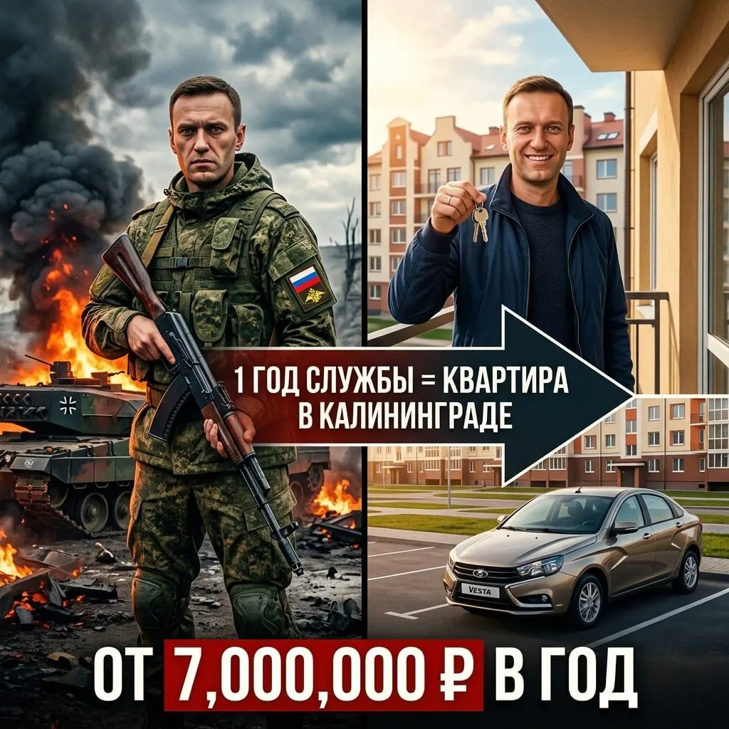 На странице проекта, предлагающего заключить контракт с Минобороны, появилось сгенерированное нейросетью изображение Алексея Навального; проект обещает выплаты, списание долгов и жильё в разных городах.