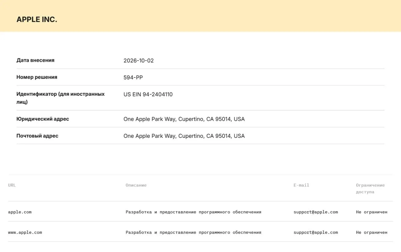 Роскомнадзор включил Apple и Microsoft в реестр ОРИ, что обязывает компании хранить данные пользователей на серверах в РФ и передавать их по запросу силовиков.