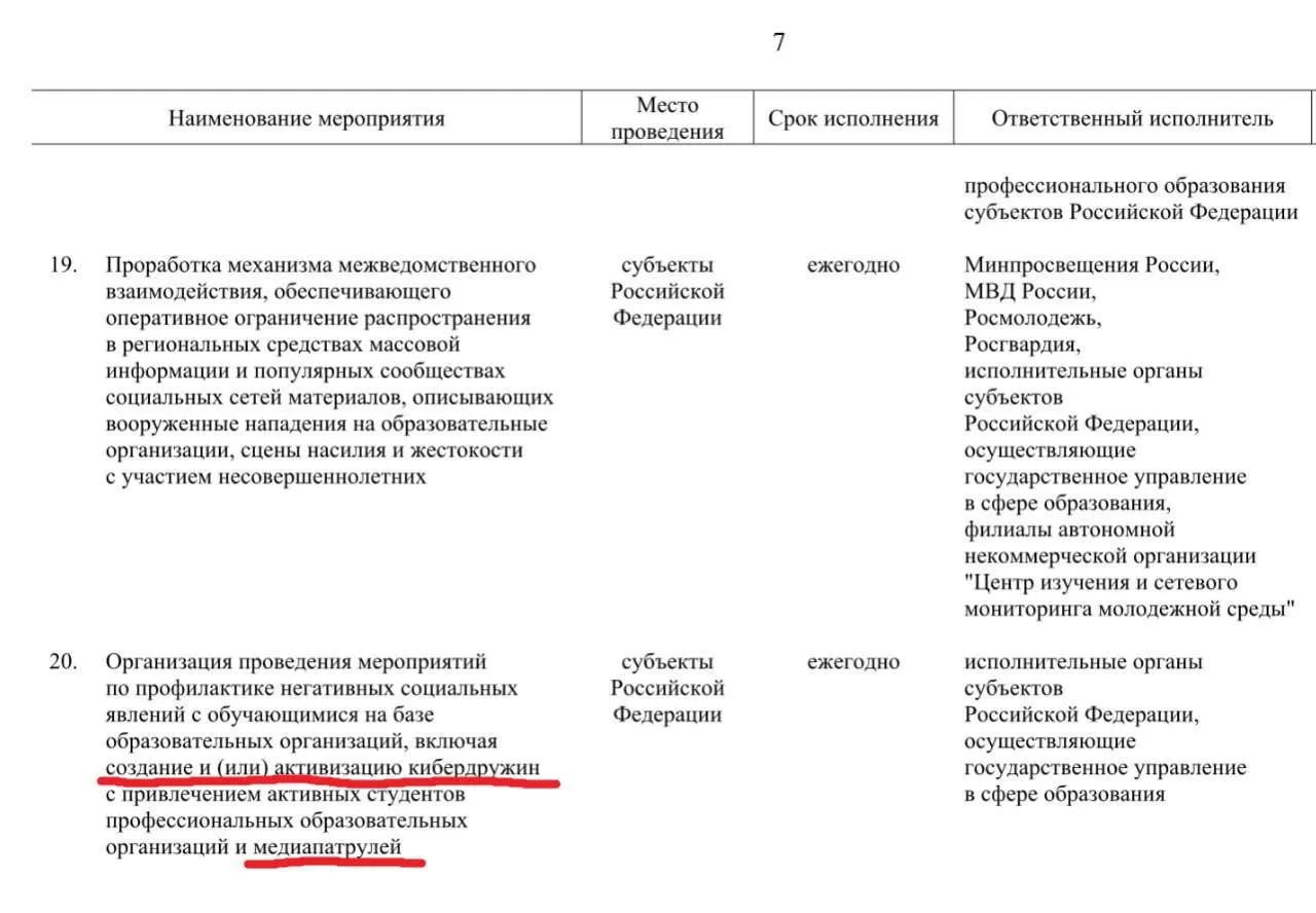 По правительственным документам до 2030 года предлагается вовлечь активных учащихся профобразования в патрулирование социальных сетей для выявления материалов, которые власти сочтут «негативными».