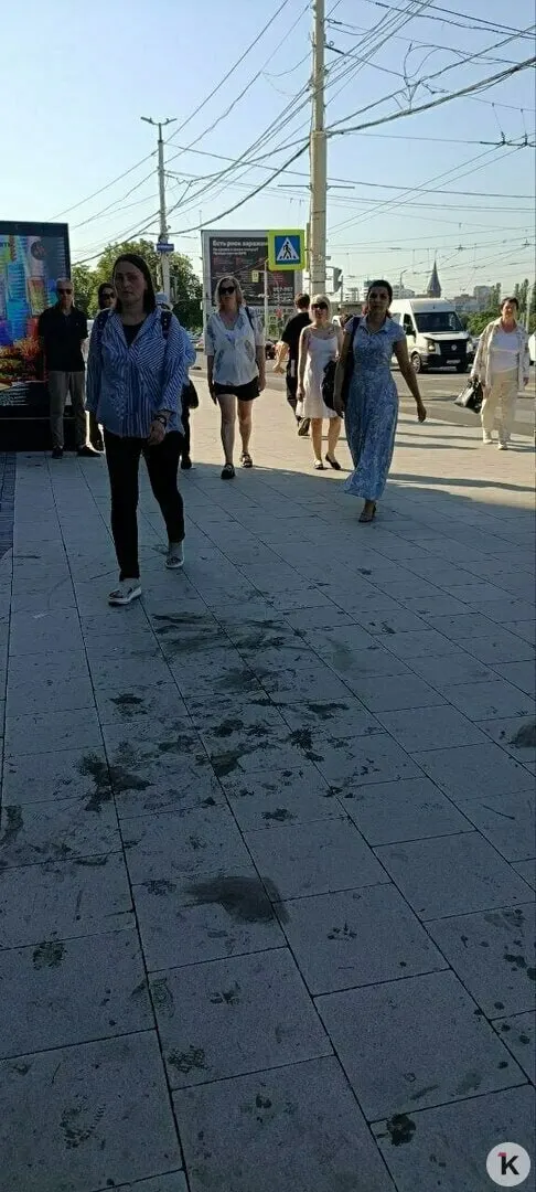 На светлой плитке у гостиницы появились тёмные пятна от раздавленных ягод. Глава администрации призвала не покупать продукты у несанкционированных продавцов и бережно относиться к благоустроенным территориям.