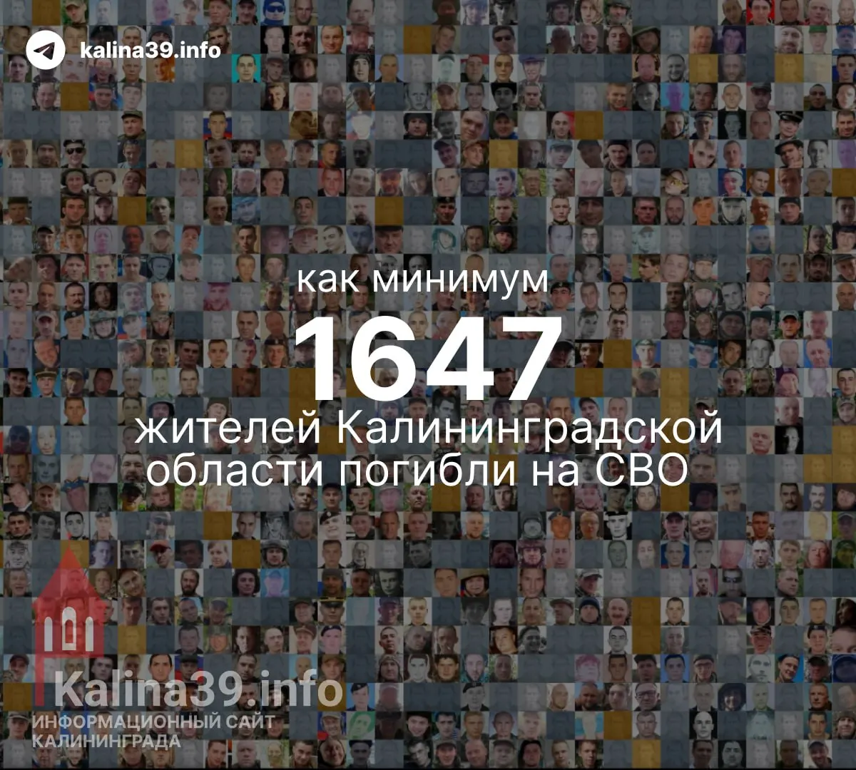 Независимые подсчёты указывают на минимум 1647 погибших жителей Калининградской области в ходе специальной военной операции; это на восемь больше, чем в предыдущем учёте.